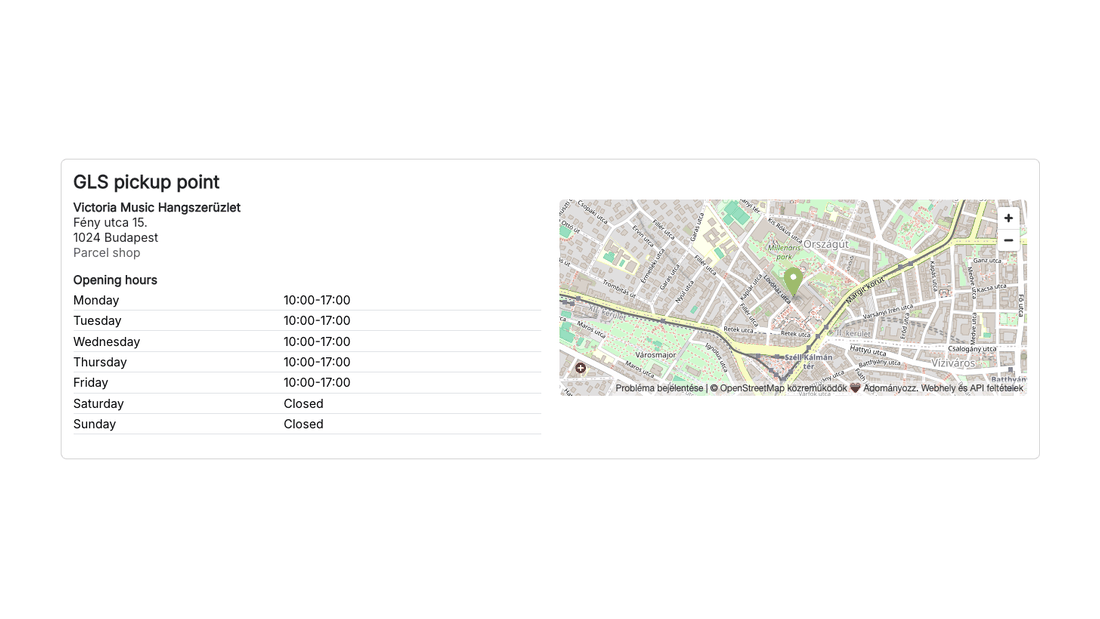 The chosen GLS pickup point on the order confirmation of the customer, with address, opening hours and map