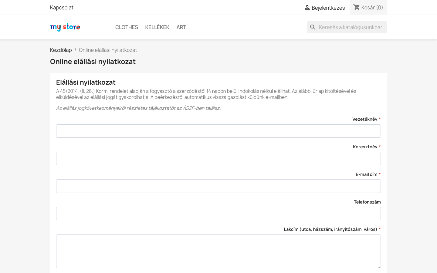 A vásárló által kitöltött elállási űrlap